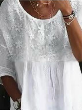 White Floral Embroidered Women’s Top - Lightweight Boho Tunic
